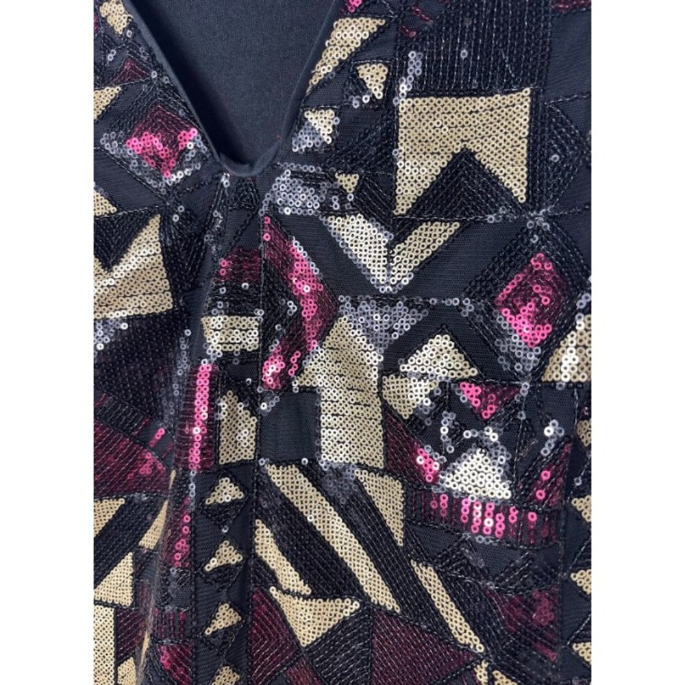 Nicole Miller Sequin Cocktail Dress Women's 12 Black V Neck‎ Glam Evening Party - Picture 6 of 11
